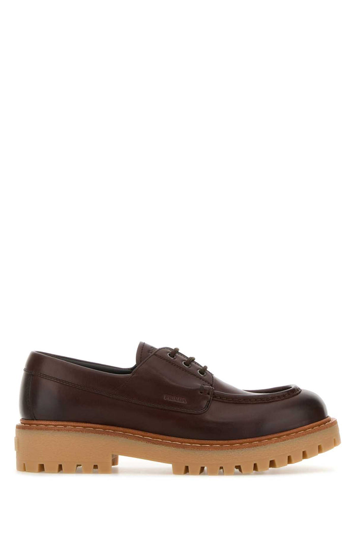 Brown Leather Lace-Up Shoes Ebano Vitello Scarpe Stringate