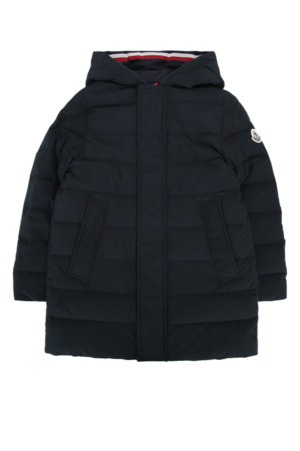 Moncler Jr Long Outer: 63% Polyamide/Nylon + 37% Polyester down jacket in navy
