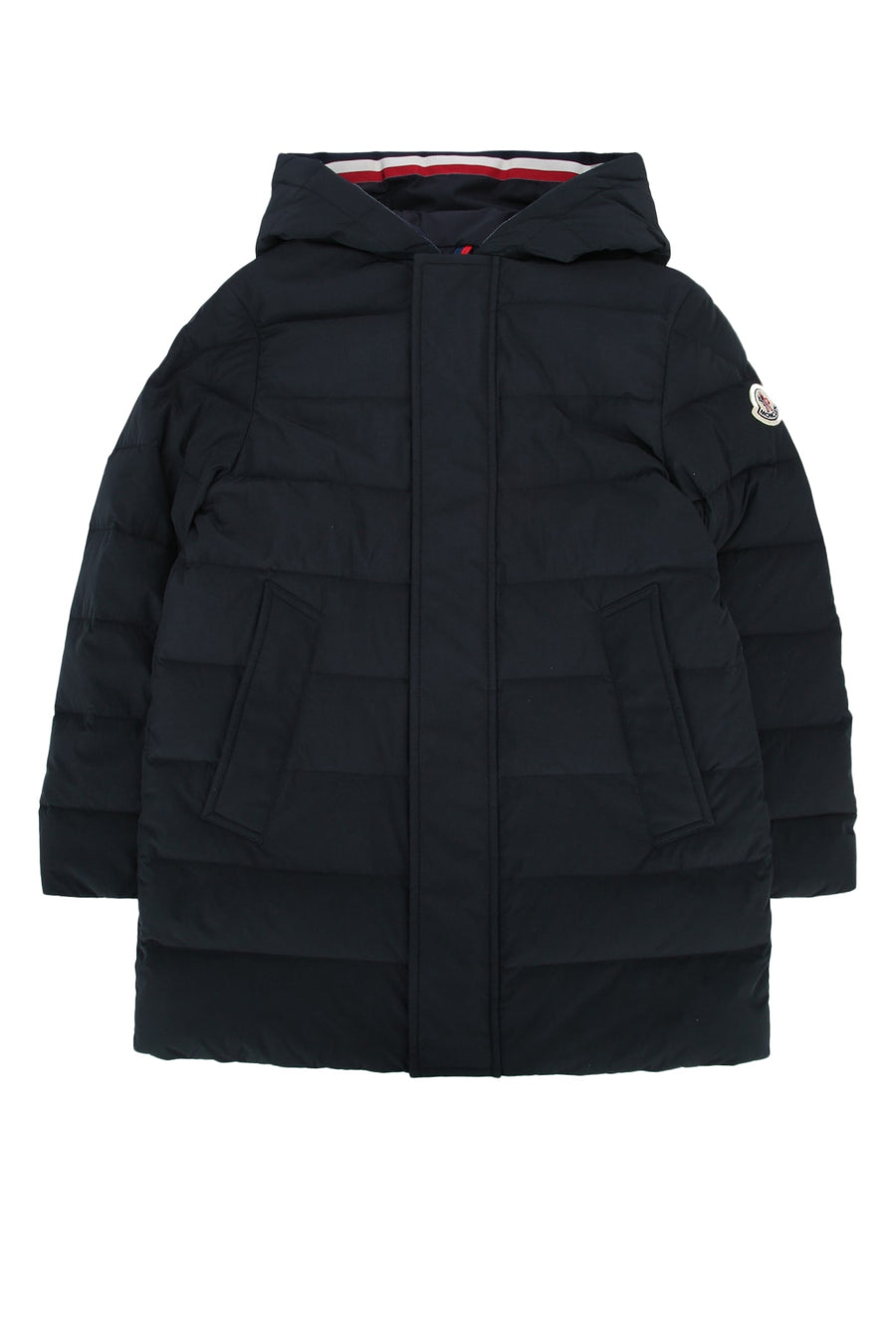 Moncler Jr Long Outer: 63% Polyamide/Nylon + 37% Polyester down jacket in navy