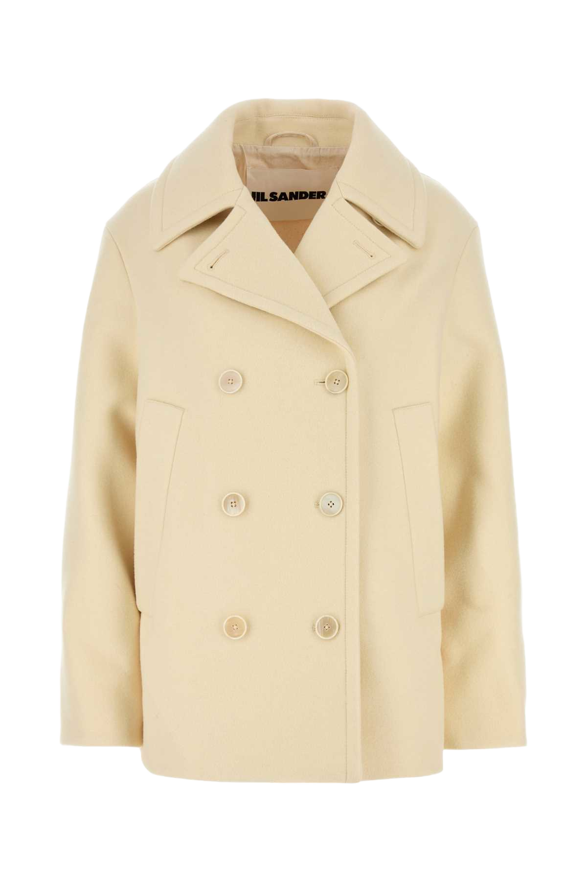 Cream Wool Coat Bone Exterior: Cappotti