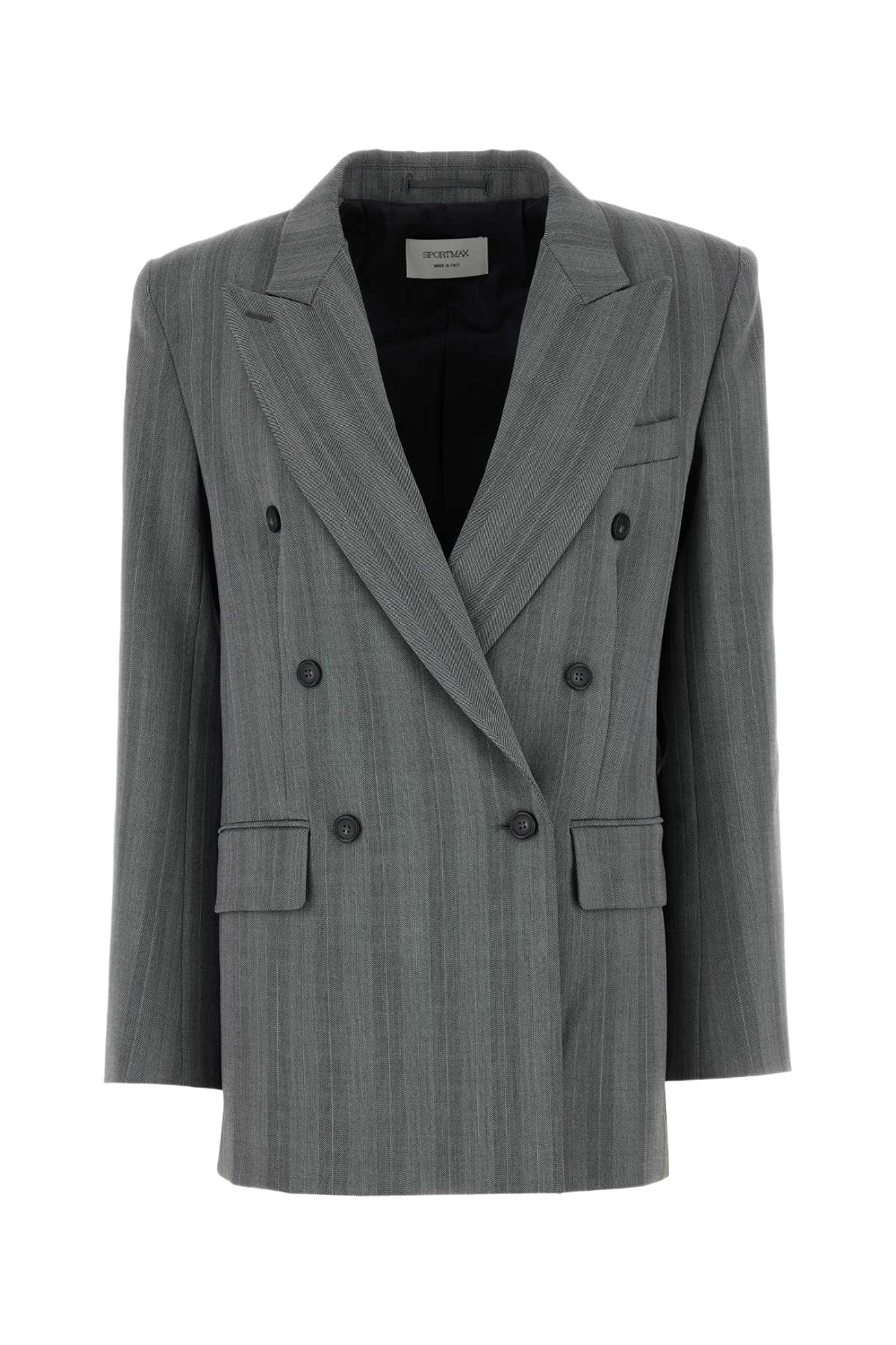 Embroidered Stretch Wool Blend Merlot Blazer Grigio Chiaro Giacche E Gilet