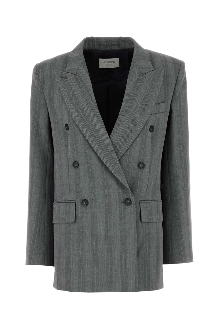 Embroidered Stretch Wool Blend Merlot Blazer Grigio Chiaro Giacche E Gilet