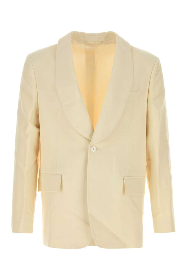 Bode Weave Exterior: 91% Viscose 9% Linen; Lining: 100% Viscose blazer in cream
