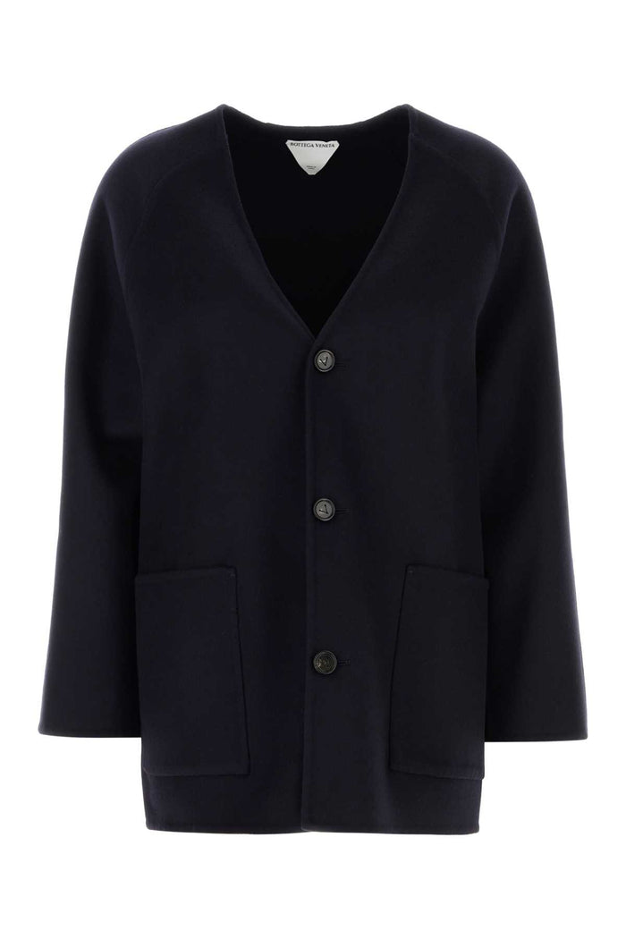 Black Wool Blend Cardigan Navy Exterior: Cashmere Maglieria