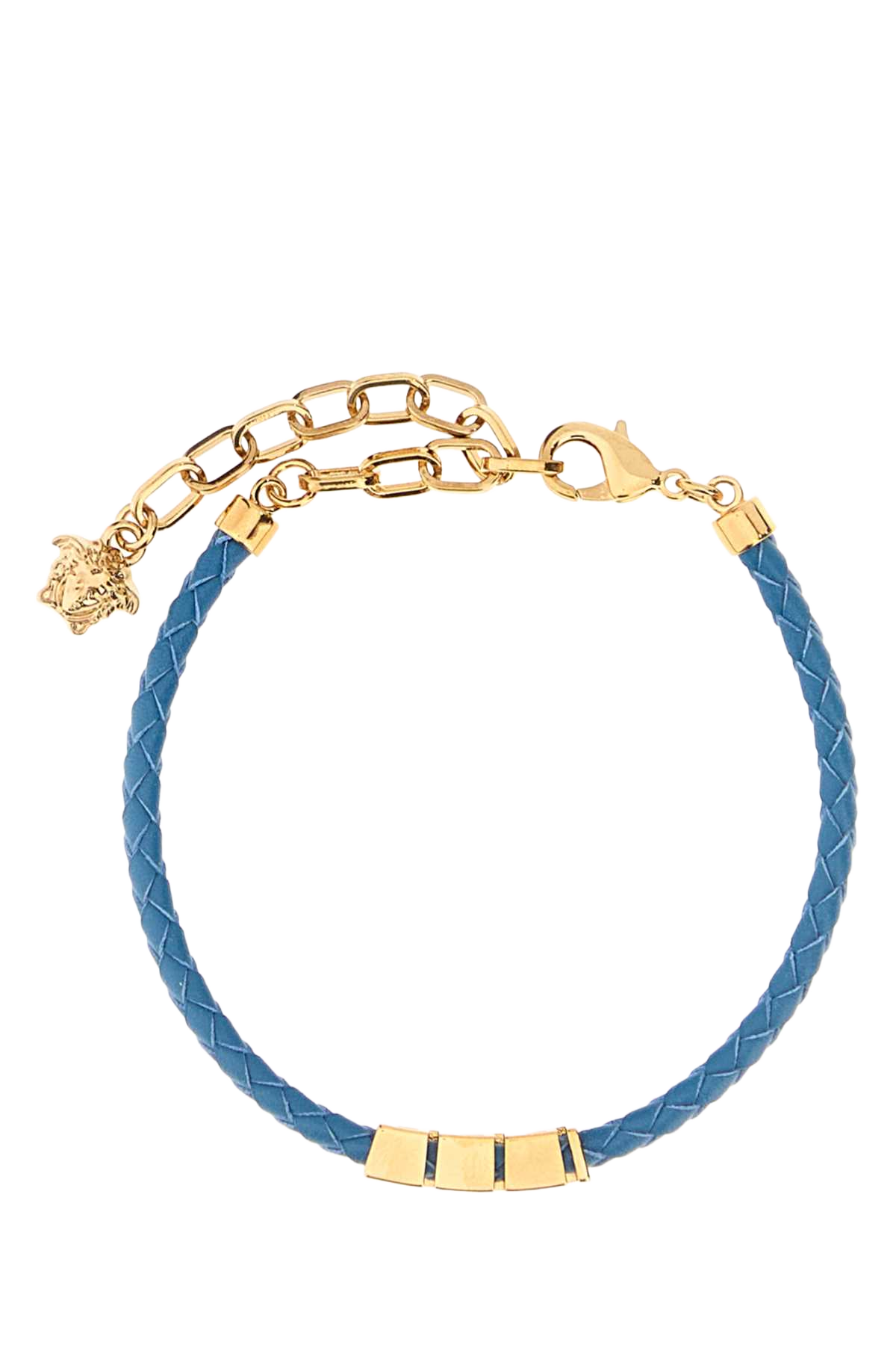 Light Blue Leather Bracelet Darktealversacegold Bracciali
