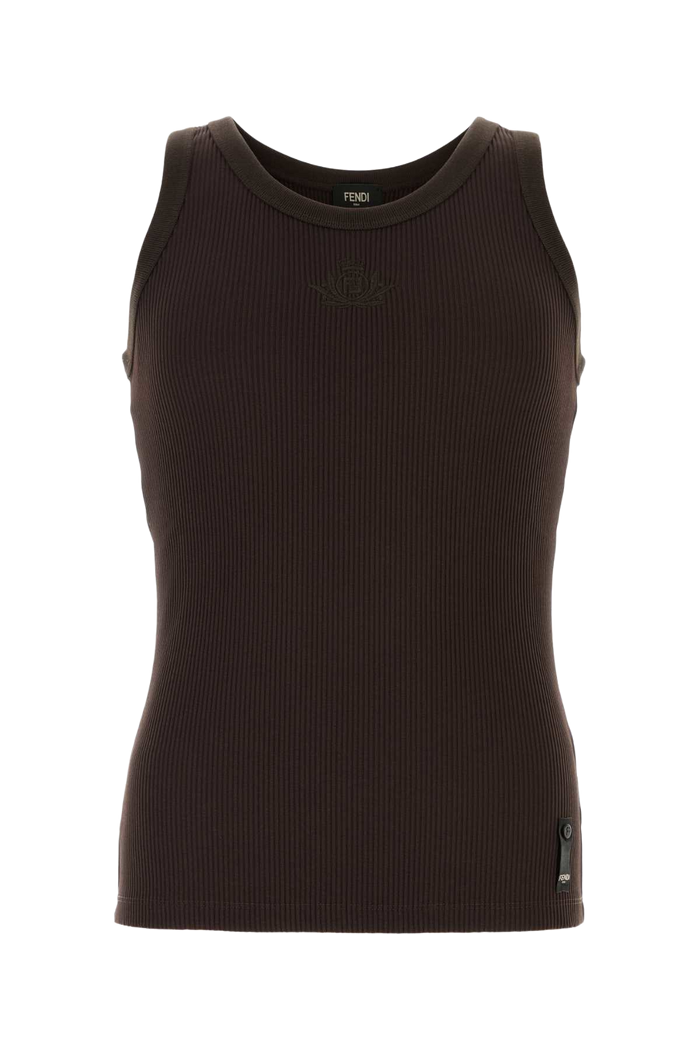 Brown Stretch Nylon Tank Top Vertisol Exterior: Elastane T-shirt