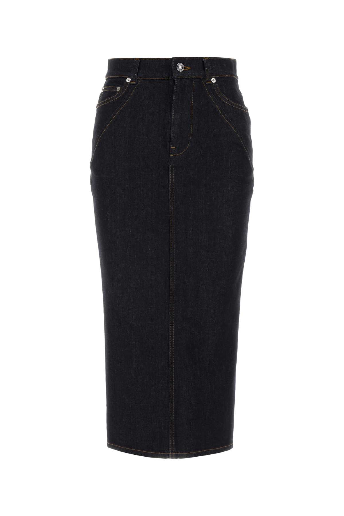 Midnight Blue Stretch Denim Skirt Darkblue Exterior: Cotton Elastane Gonne