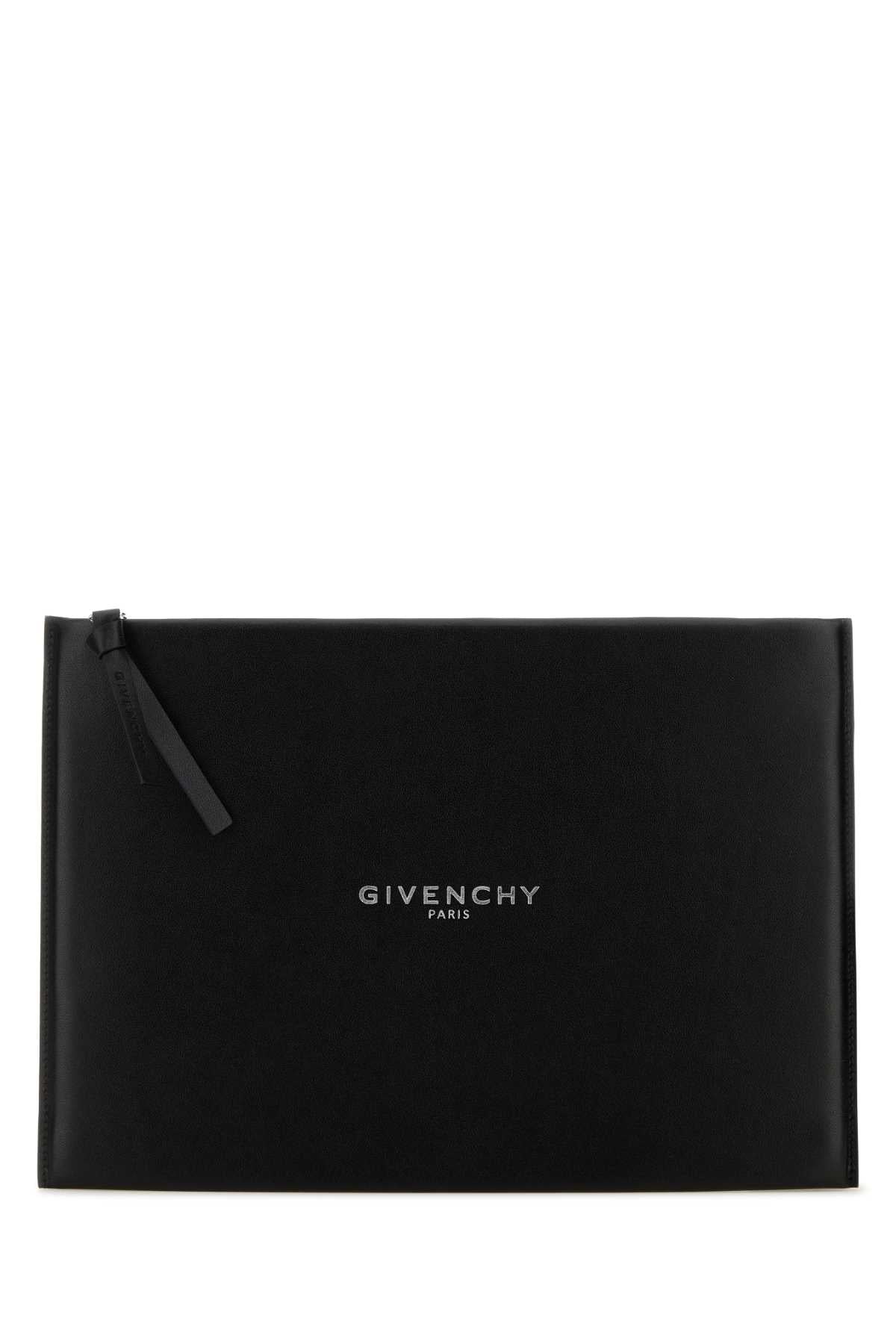 Black Leather Large Antigona Stamped Clutch