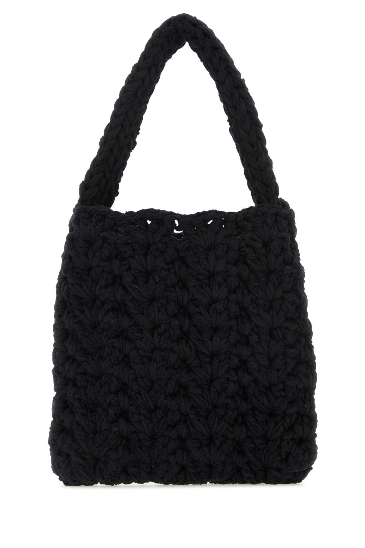 Black Cotton Blend Handbag Exterior: Nylon Linen Borse A Mano