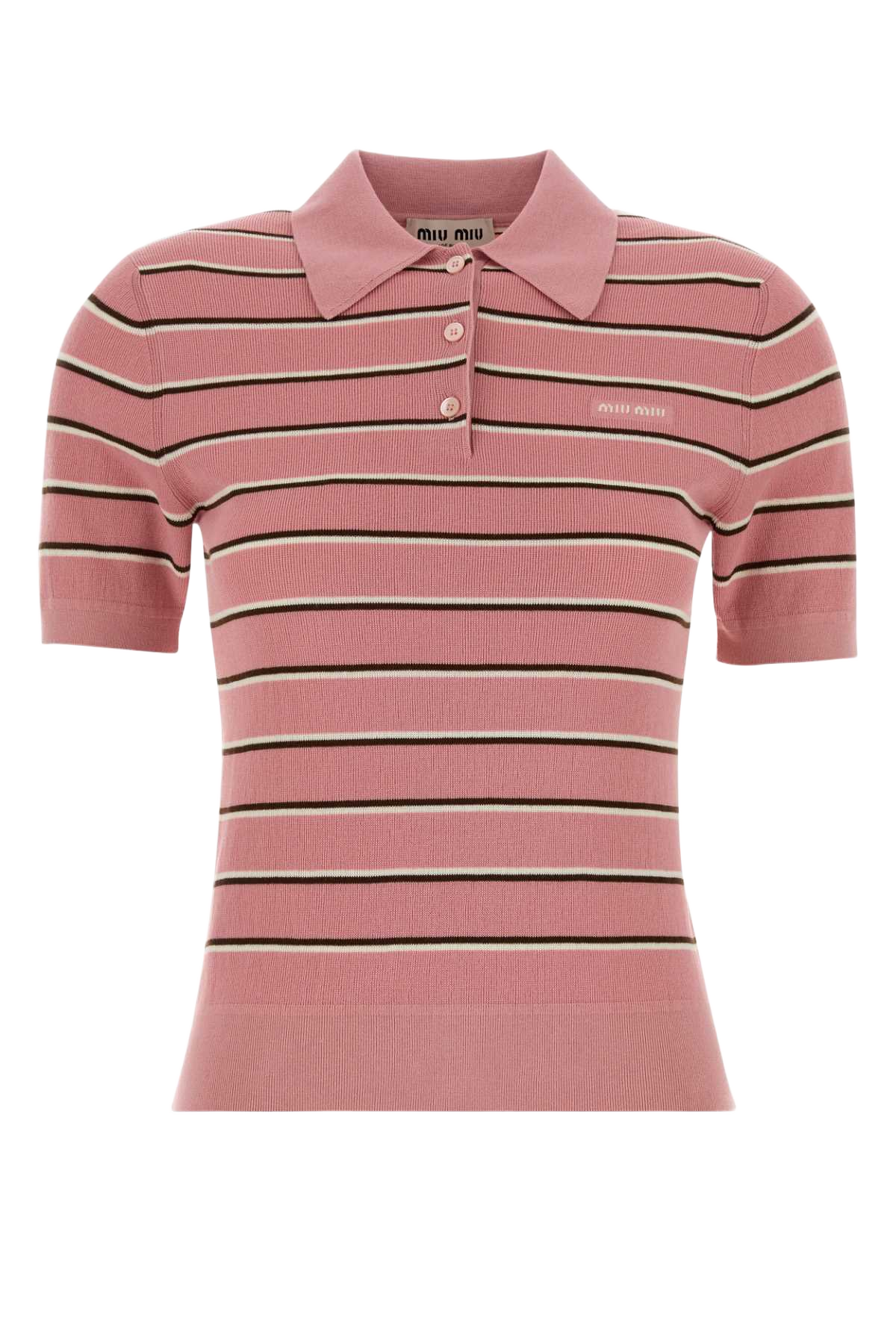 Embroidered Stretch Cotton Blend Polo Shirt Rosa