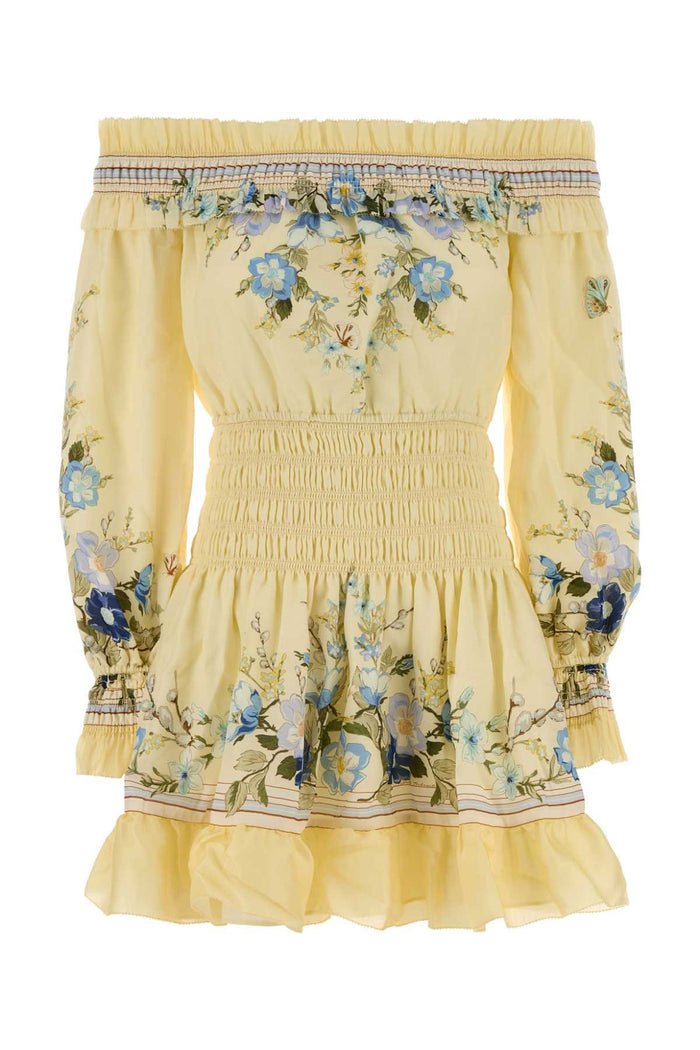 Printed Organza Mini Dress Yellow Abiti