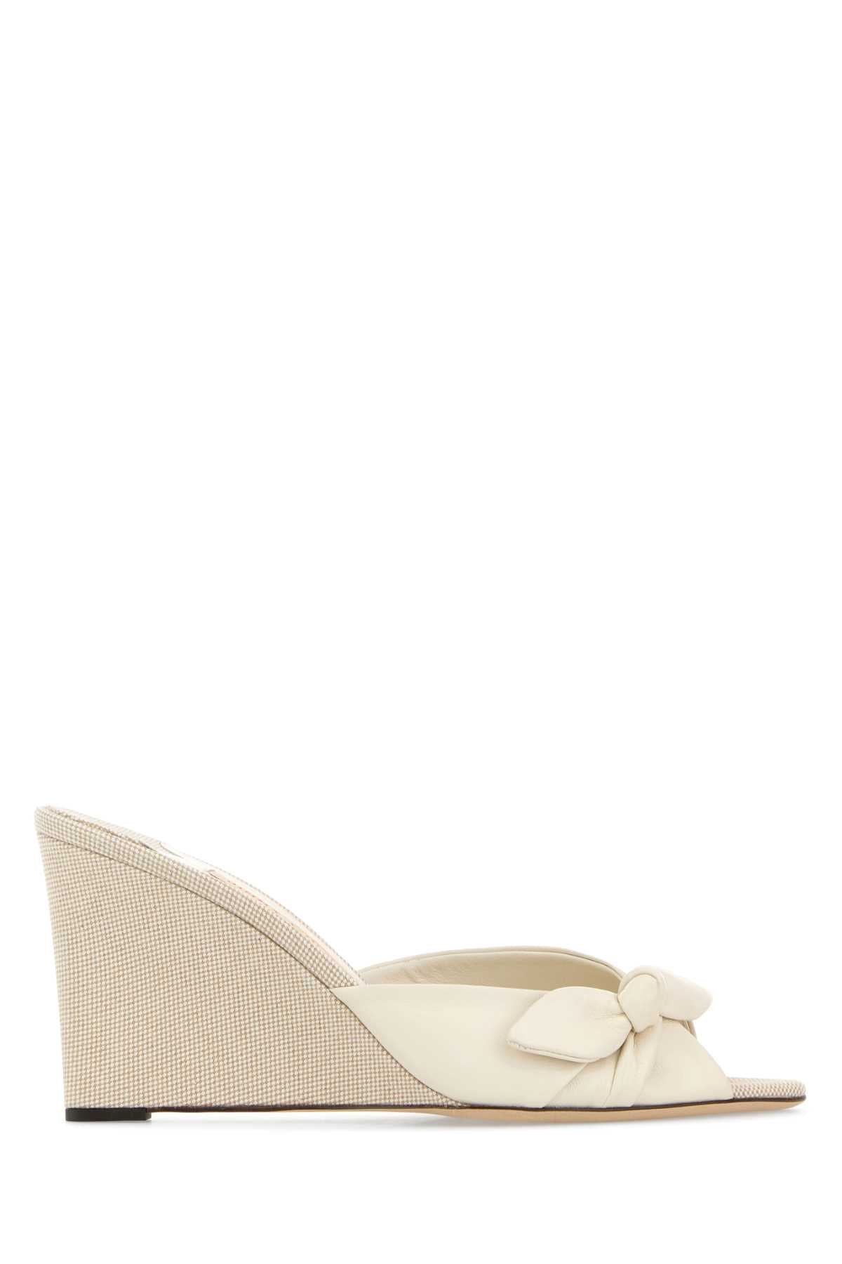 Two-Tone Nappa Leather And Fabric Livi 85 Wedges Lattealmondmix Sandali