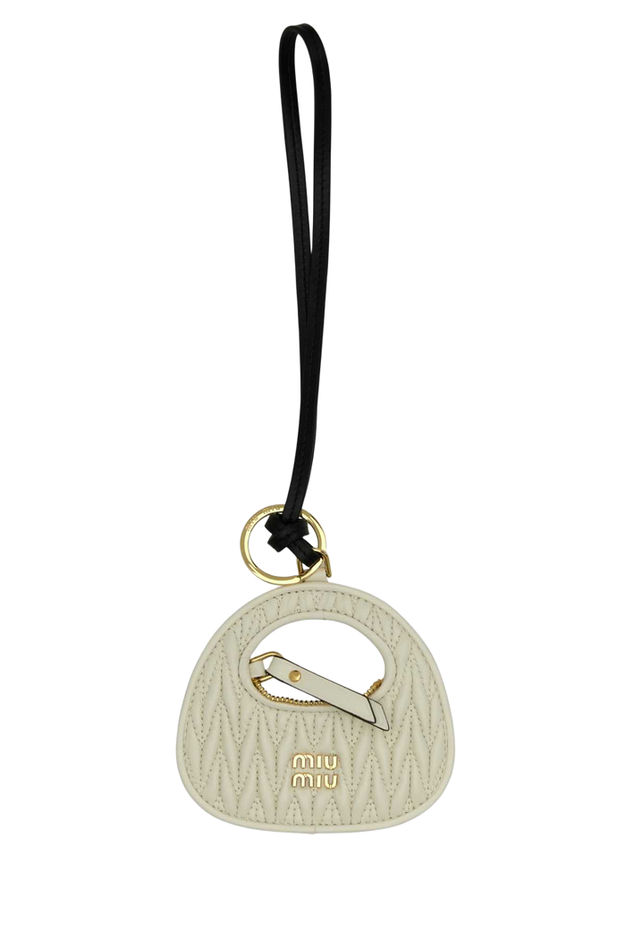 Ivory Leather Keyring Bianco Agnello Portachiavi