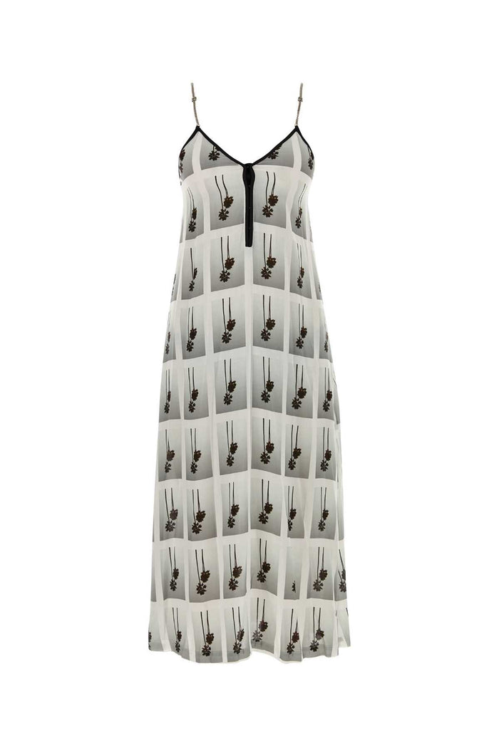 Printed Viscose Dress White Grey Exterior: Abiti