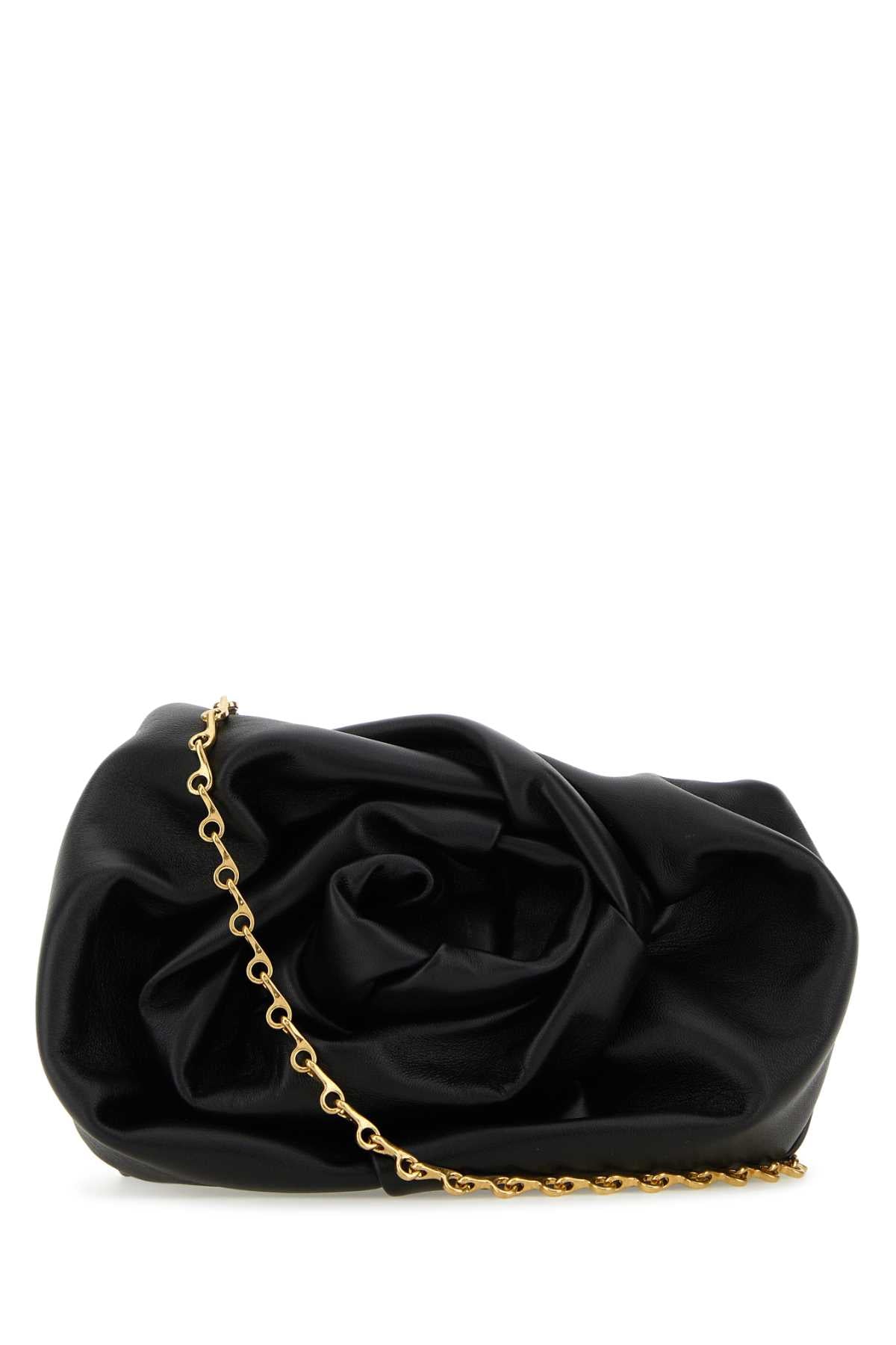 Black Nappa Leather Rose Clutch