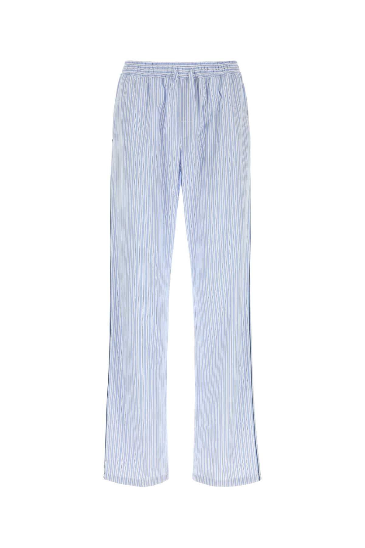 Embroidered Poplin Pyjamas Pant Rigato Exterior: Cotton Silk Pantaloni