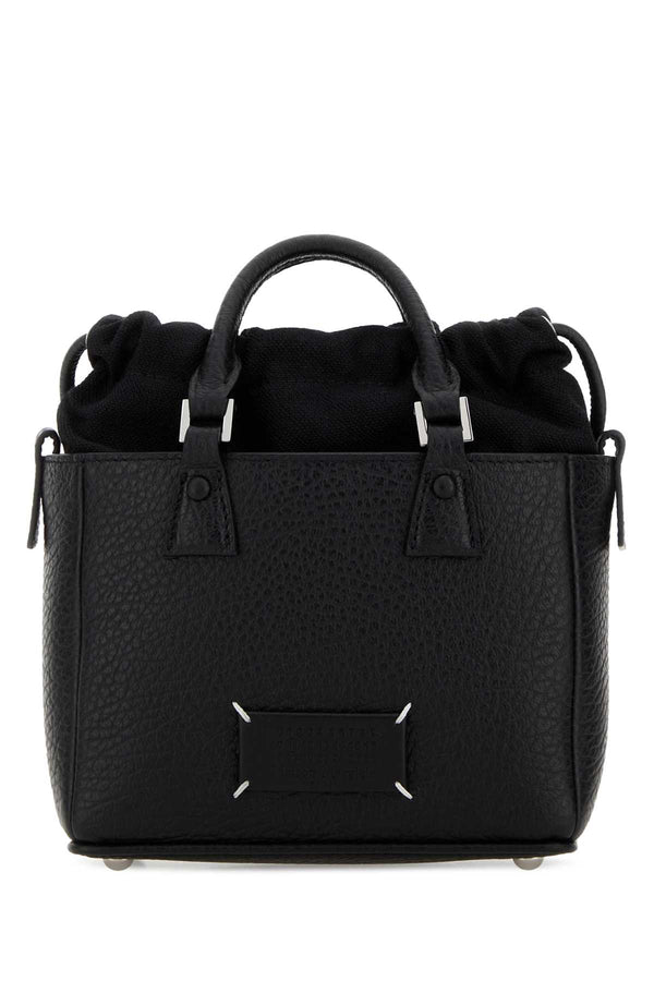 Maison Margiela Tote Body: 100% Bovine leather; Contrast: 79% Cotton top handle bag in black