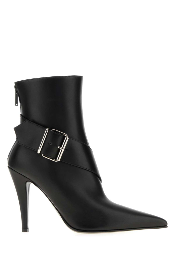 Black Leather Ankle Boots Blacksilver Stivali