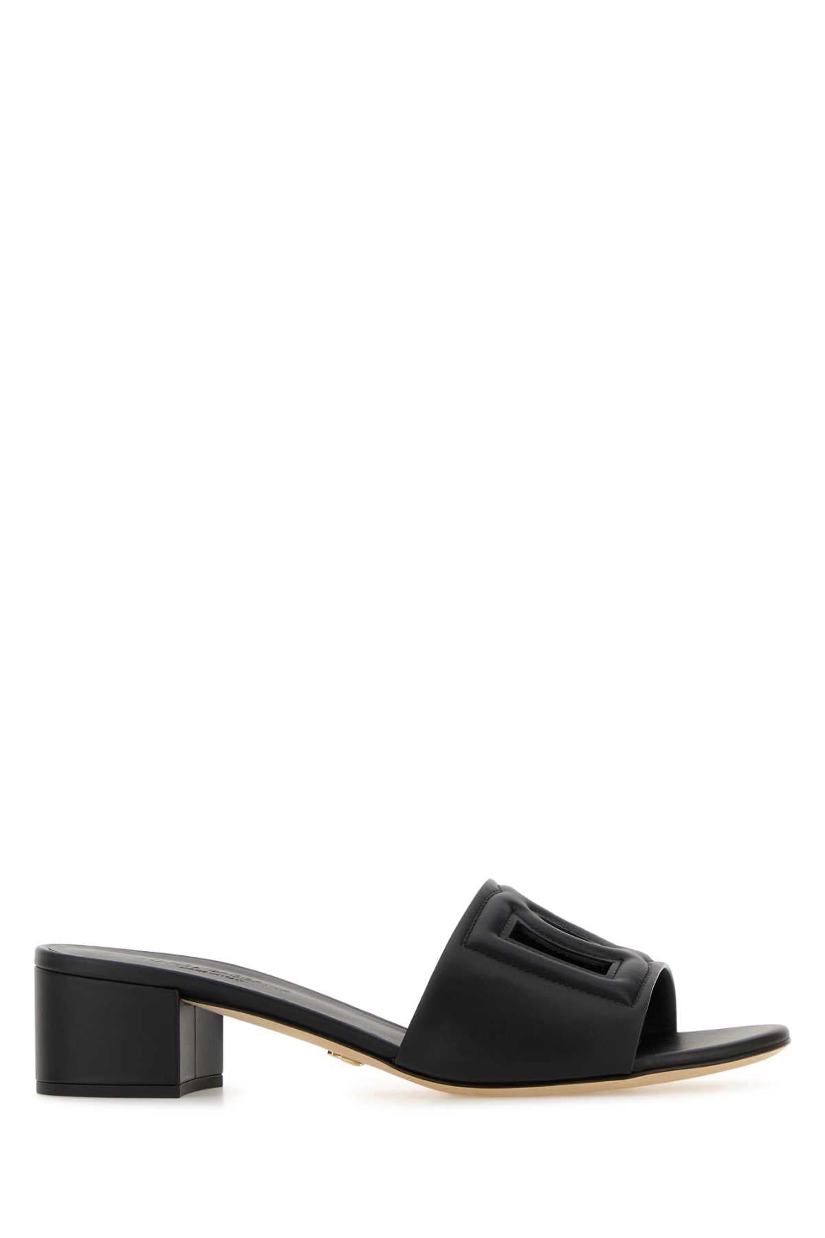 Black Leather Mules Nero Vitello Sandali