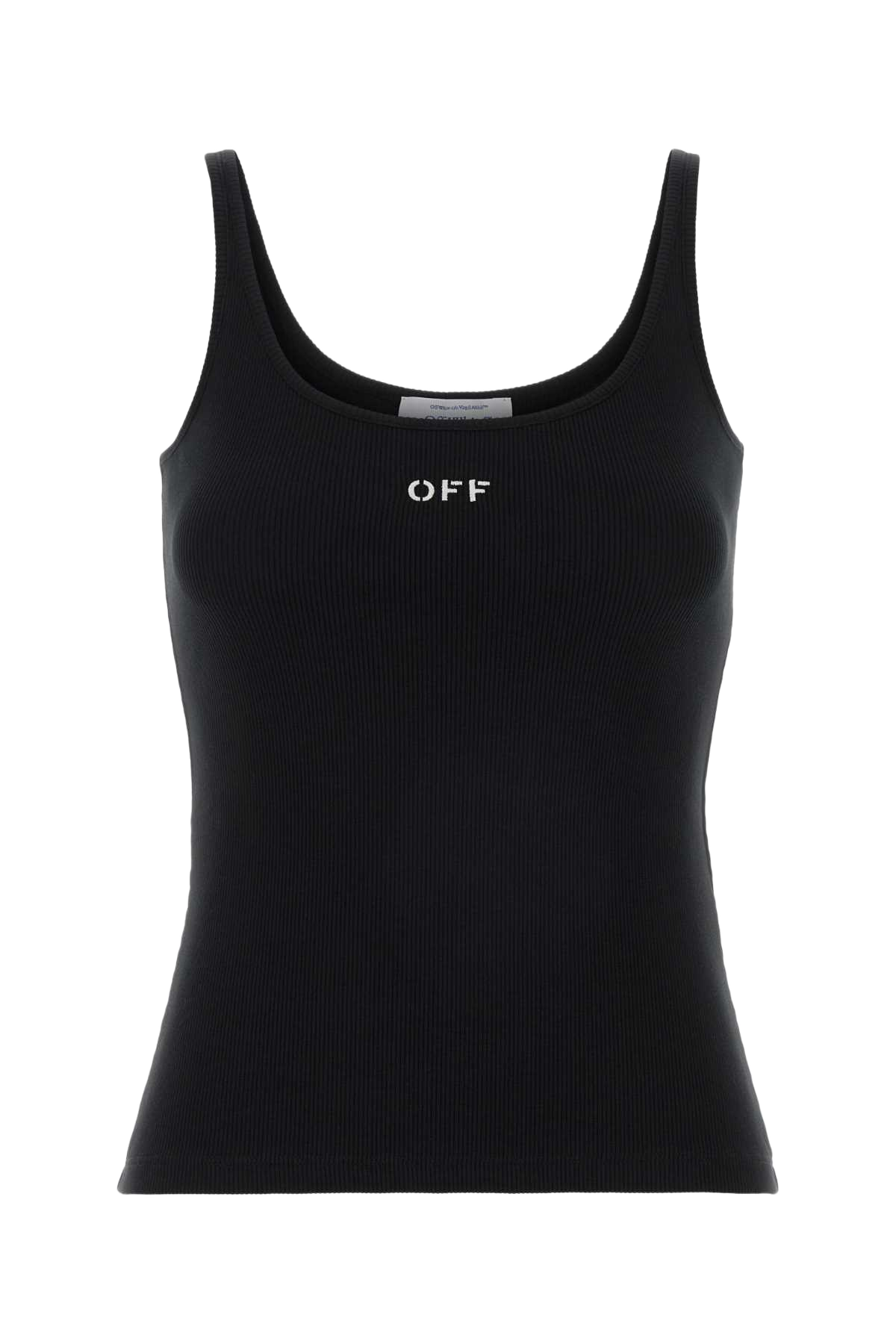 Black Stretch Cotton Tank Top Blackwhite Exterior: Elastane Maglie