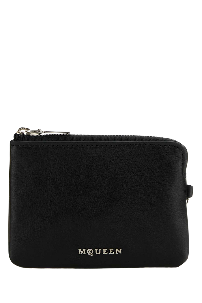 Black Leather Sling Card Holder Blacksilver Portafogli