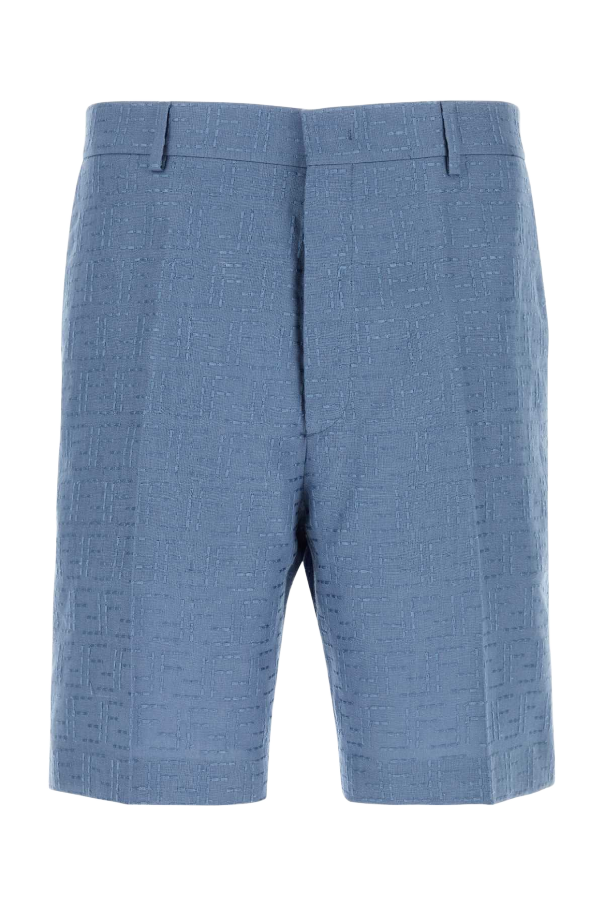 Cerulean Blue Linen Blend Bermuda Shorts Baia Exterior: Cotton