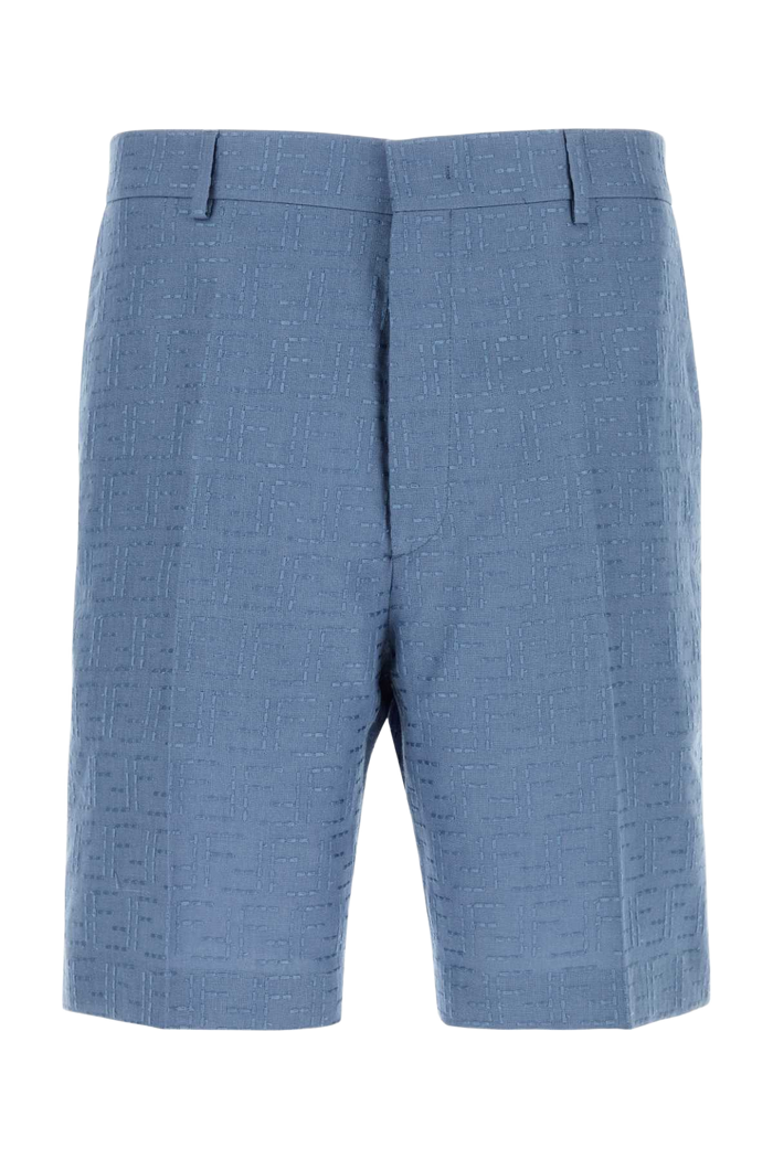 Cerulean Blue Linen Blend Bermuda Shorts Baia Exterior: Cotton