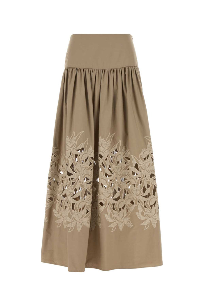 Dove Grey Poplin Skirt Lightbrownkhaki Exterior: Cotton Gonne