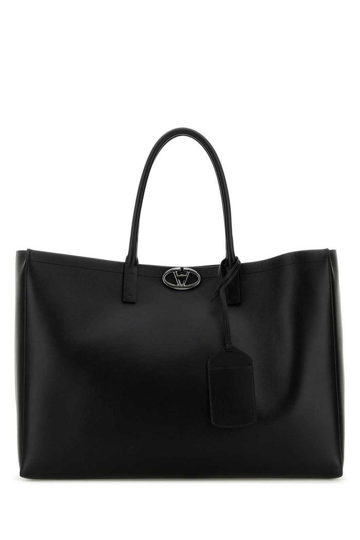 Black Leather Vlogo Shopping Bag Nero Borse A Mano
