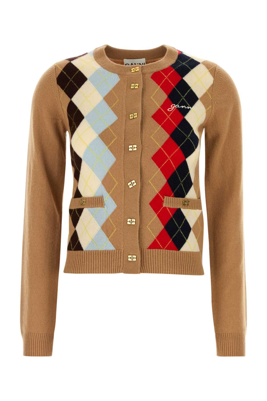 Ganni Wool 70% Wool cardigan in beige
