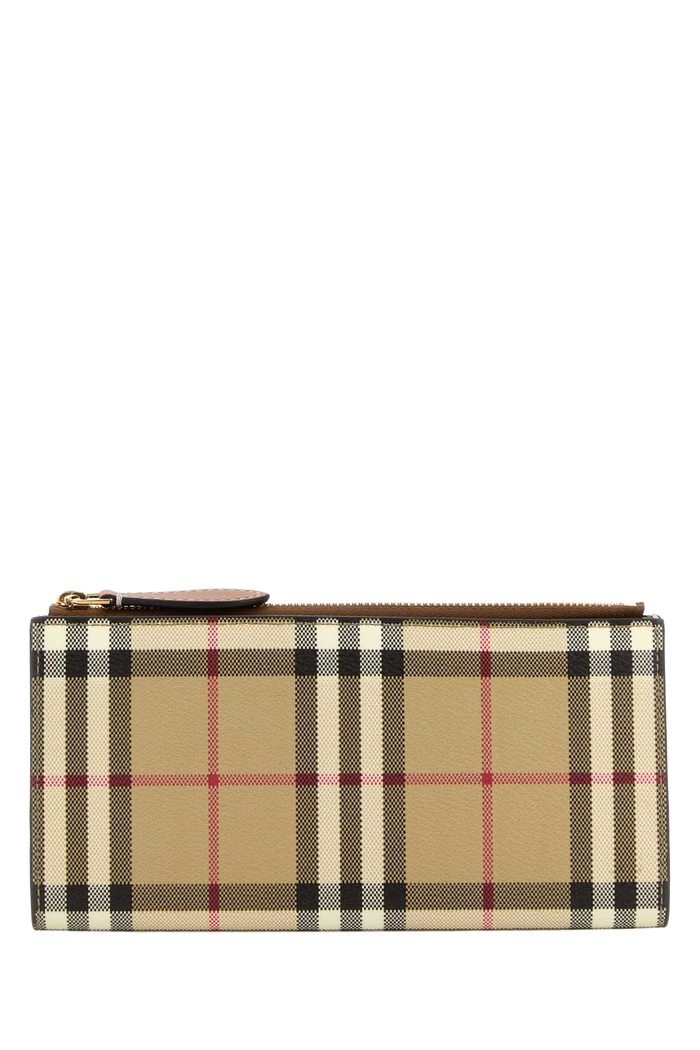 Printed Canvas Wallet Vntgchkbriarbrown Polyurethane Polyester Cotton Portafogli