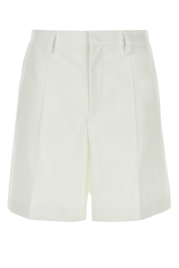 White Wool Blend Bermuda Shorts Bianco Exterior: Virgin Silk
