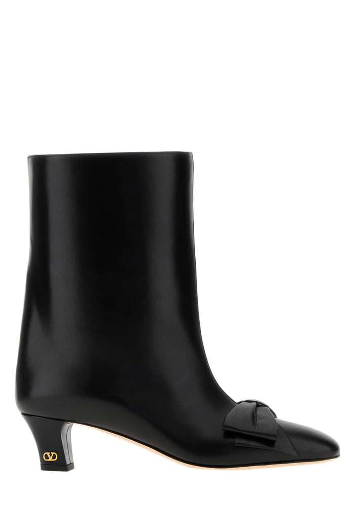 Black Leather Bowow Ankle Boots Nero Stivali