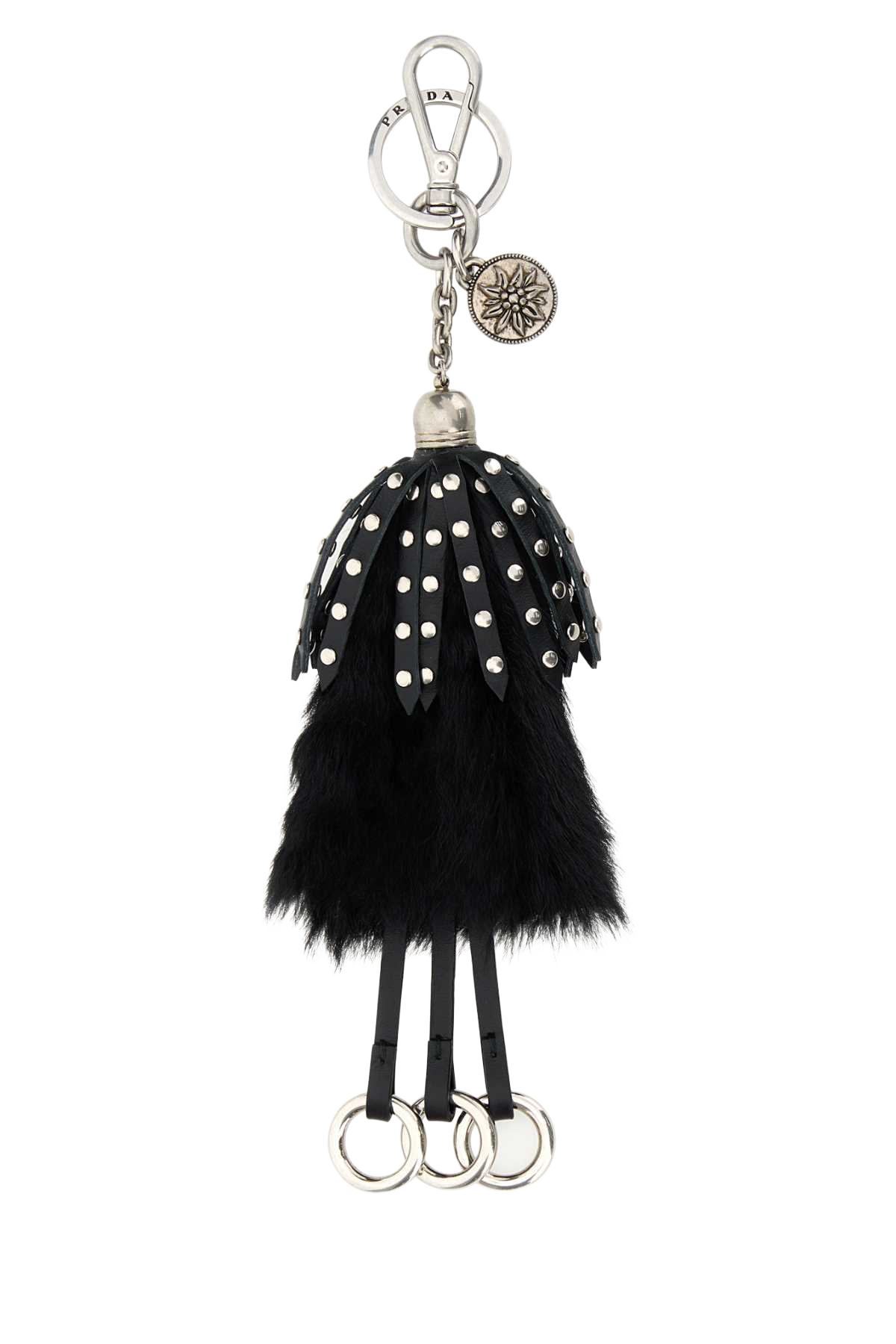 Black Calf Hair And Leather Keyring Nero Acciaio-vitello-bos Taurus Portachiavi