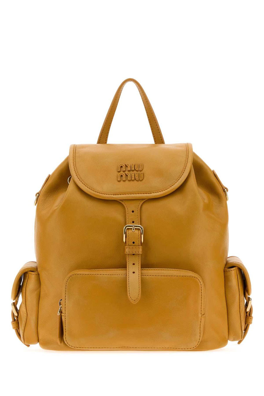 Miu Miu Exterior: 100% Nappa leather; Lining: 100% Fabric; Finishing: Golden metal backpack in mustard