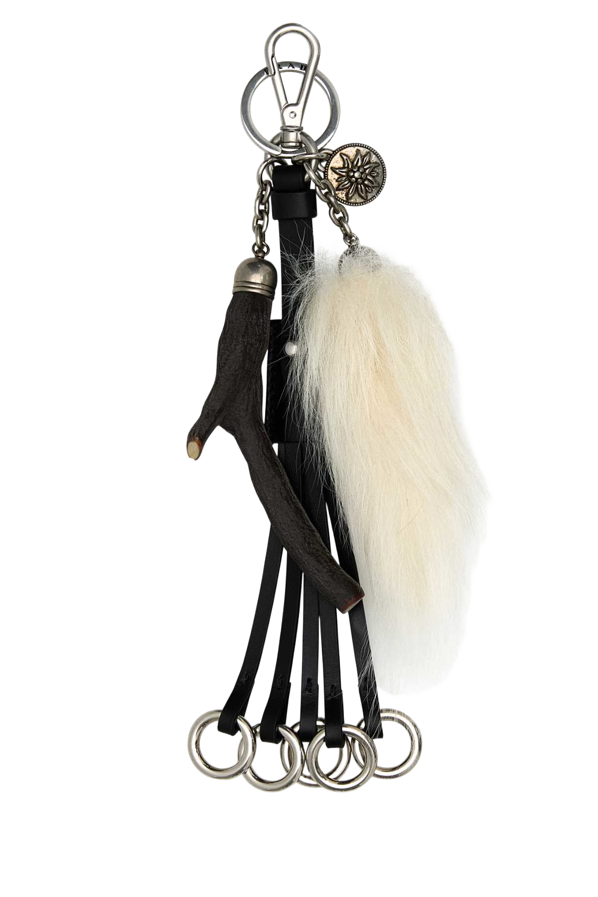 Black Leather Key Ring Bianco Portachiavi