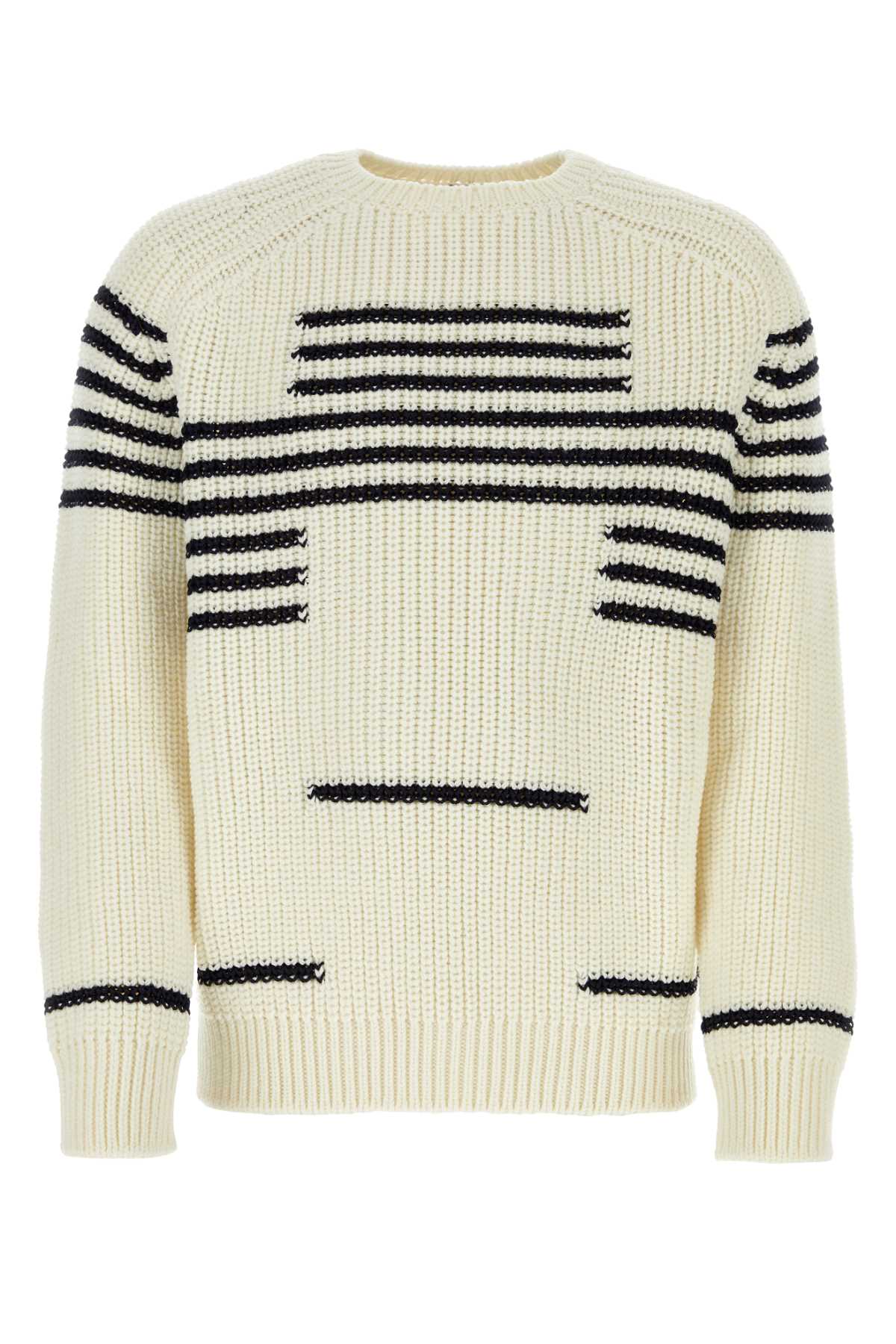 Ivory Wool Blend Sweater Offwhitenavy Exterior: Acetate Maglieria