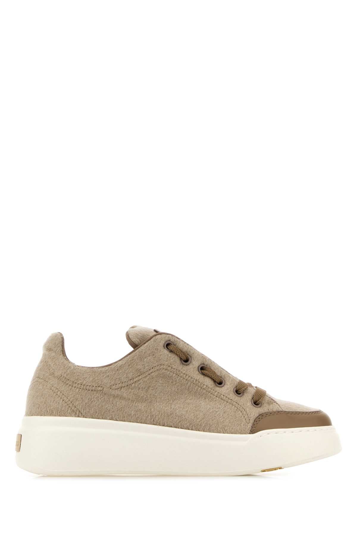 Dove Grey Cashmere And Leather Maxi Sneakers Beige