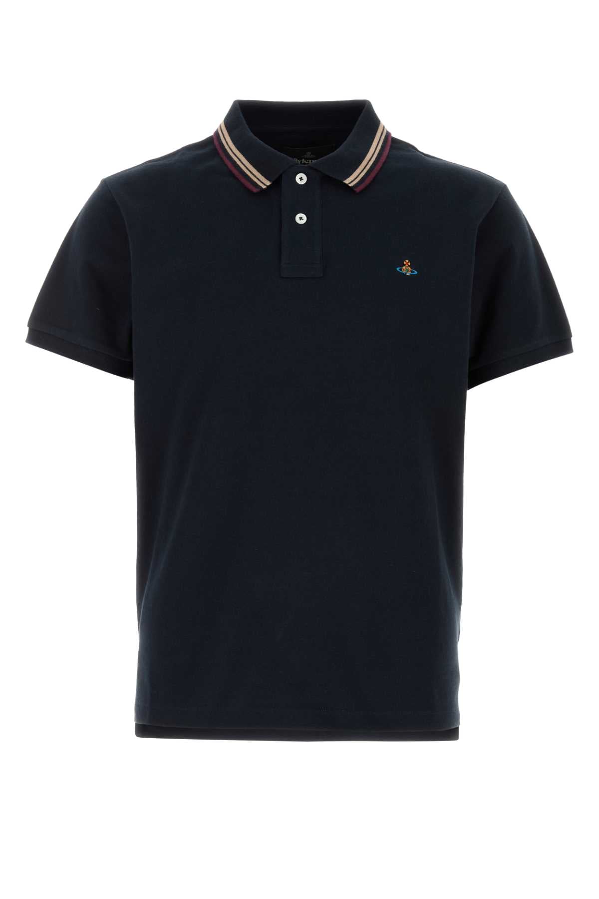 Midnight Blue Piquet Polo Shirt Navy Exterior: Cotton
