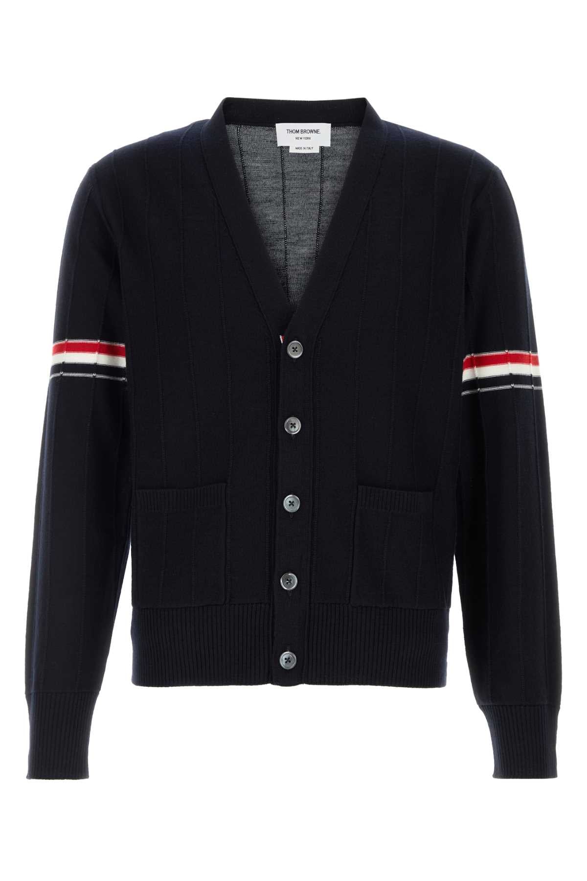 Dark Blue Wool Cardigan Navy Exterior: Virgin Maglieria