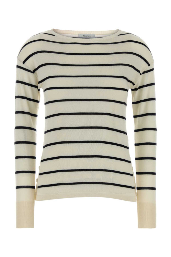 Embroidered Cashmere Blend Tabella Sweater Bianco/blu Exterior: Silk Maglieria