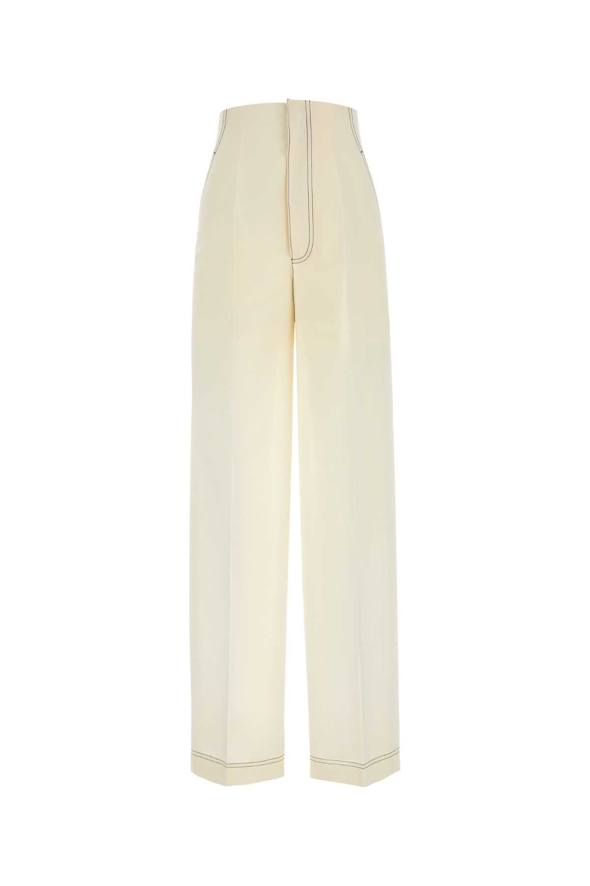Ivory Polyester Blend Pant Fantasiabianco Exterior: Cotton Pantaloni