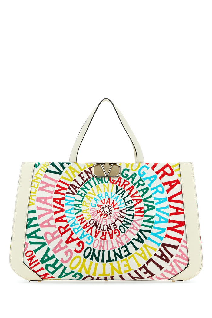 Printed Canvas And Leather Valentino Garavani Escape Shopping Bag Multicolorivory Borse A Tracolla