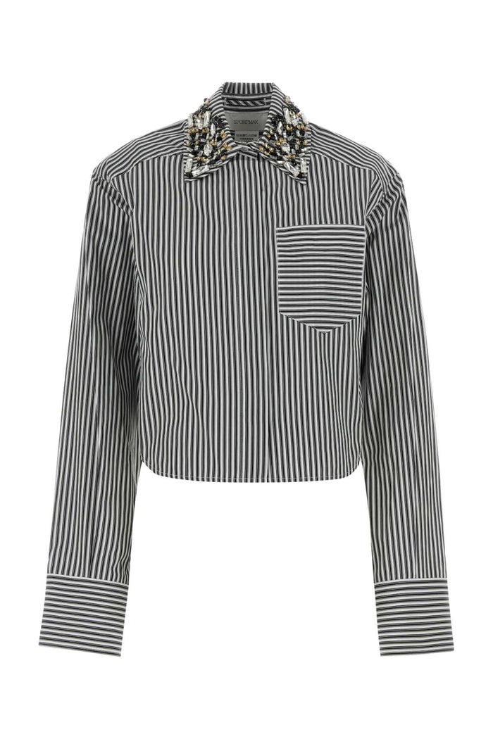 Embroidered Poplin Quagga Shirt Nero Exterior: Cotton Camicie