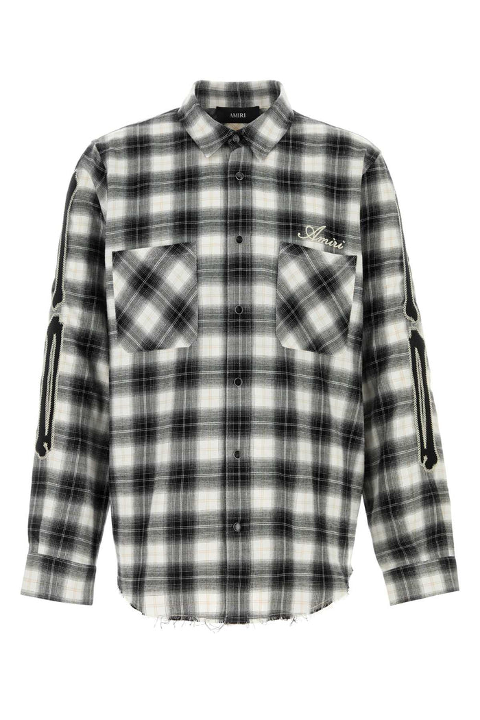 Embroidered Flannel Shirt Black Exterior: Cotton Camicie