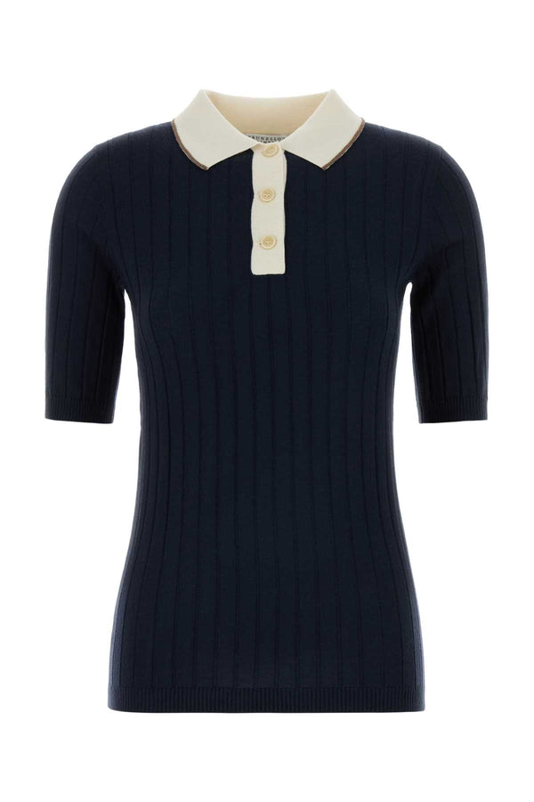 Brunello Cucinelli 90% Virgin wool polo shirt in navy
