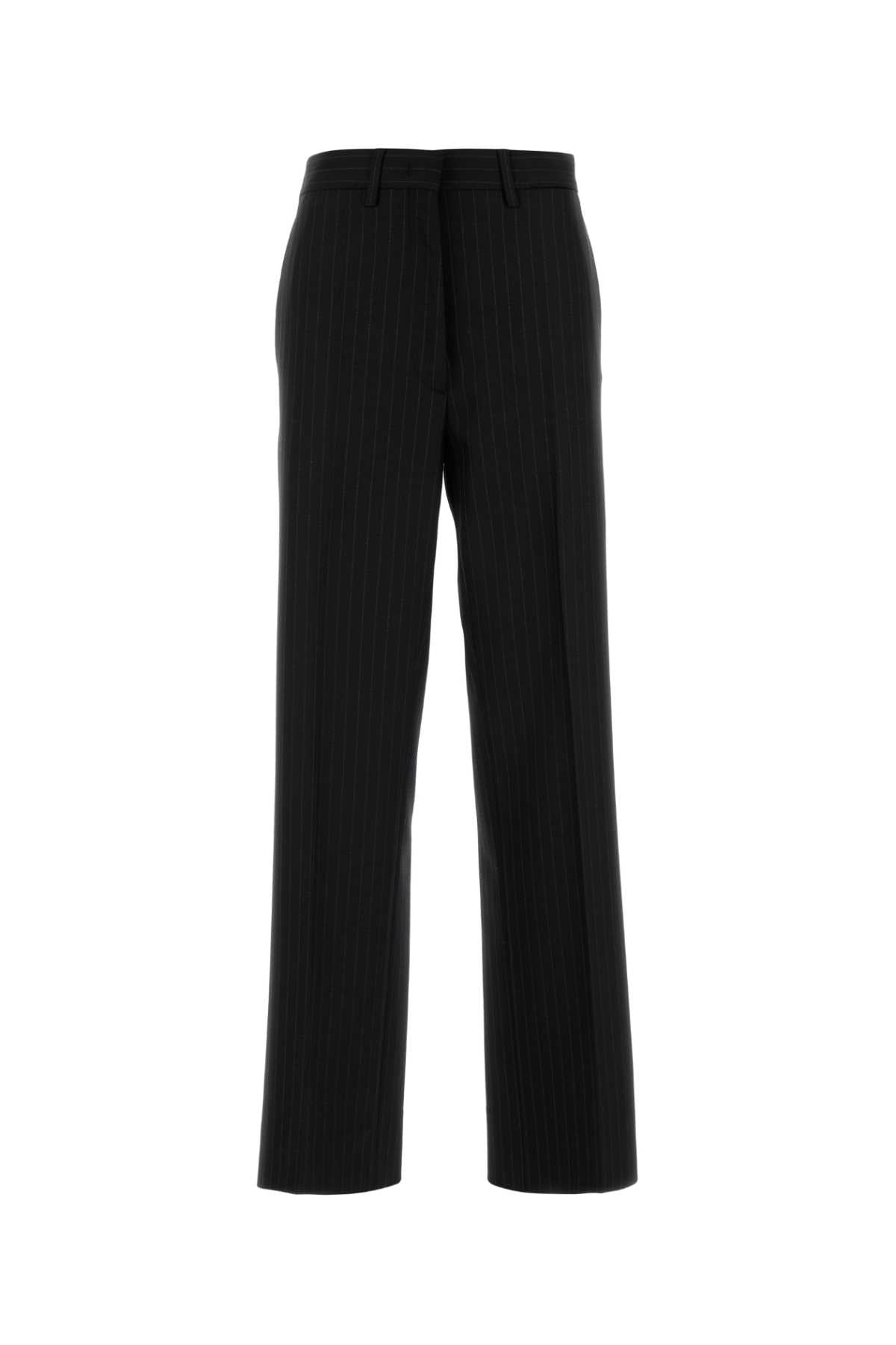 Embroidered Stretch Wool Palazzo Pant Nero Pantaloni