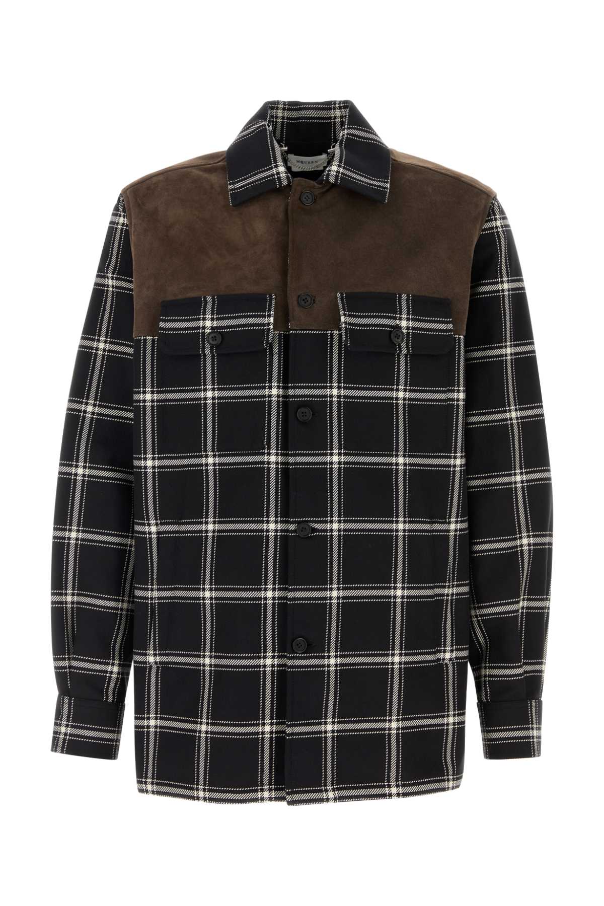 Embroidered Cotton Shirt Black-ivorybrown Exterior: Camicie