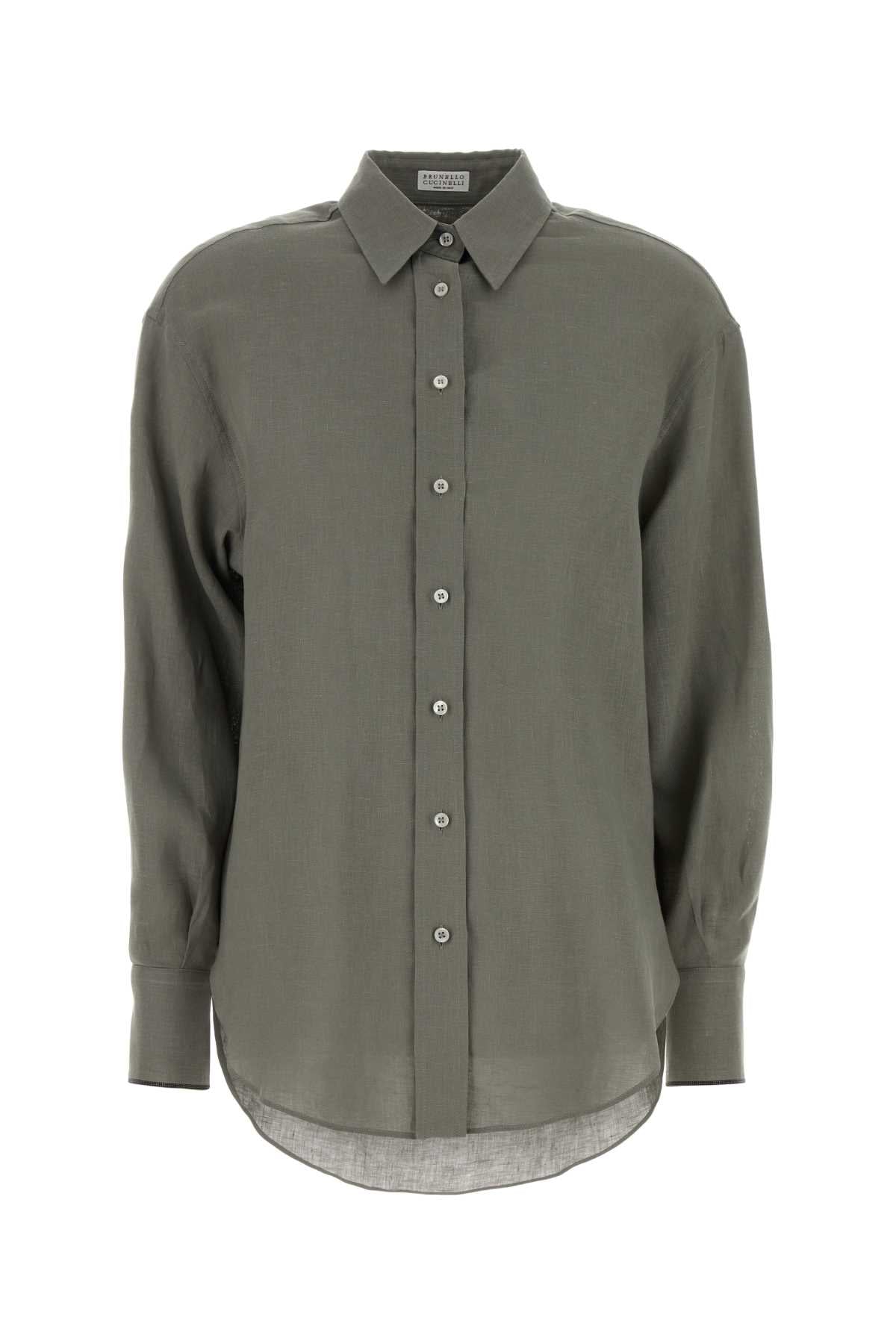 Sage Green Linen Shirt C1063 Exterior: Camicie