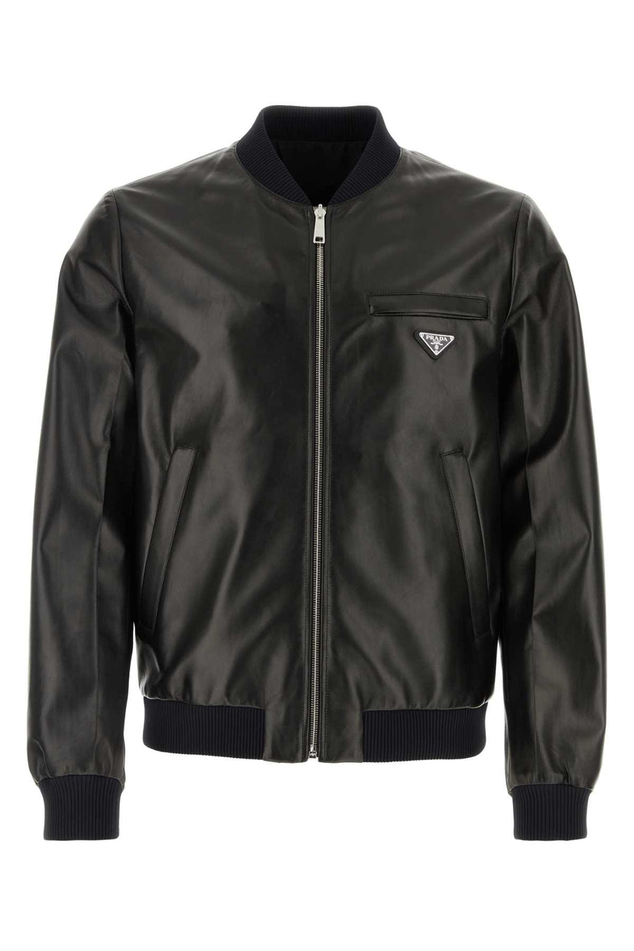 Prada 100% lamb leather bomber jacket in black
